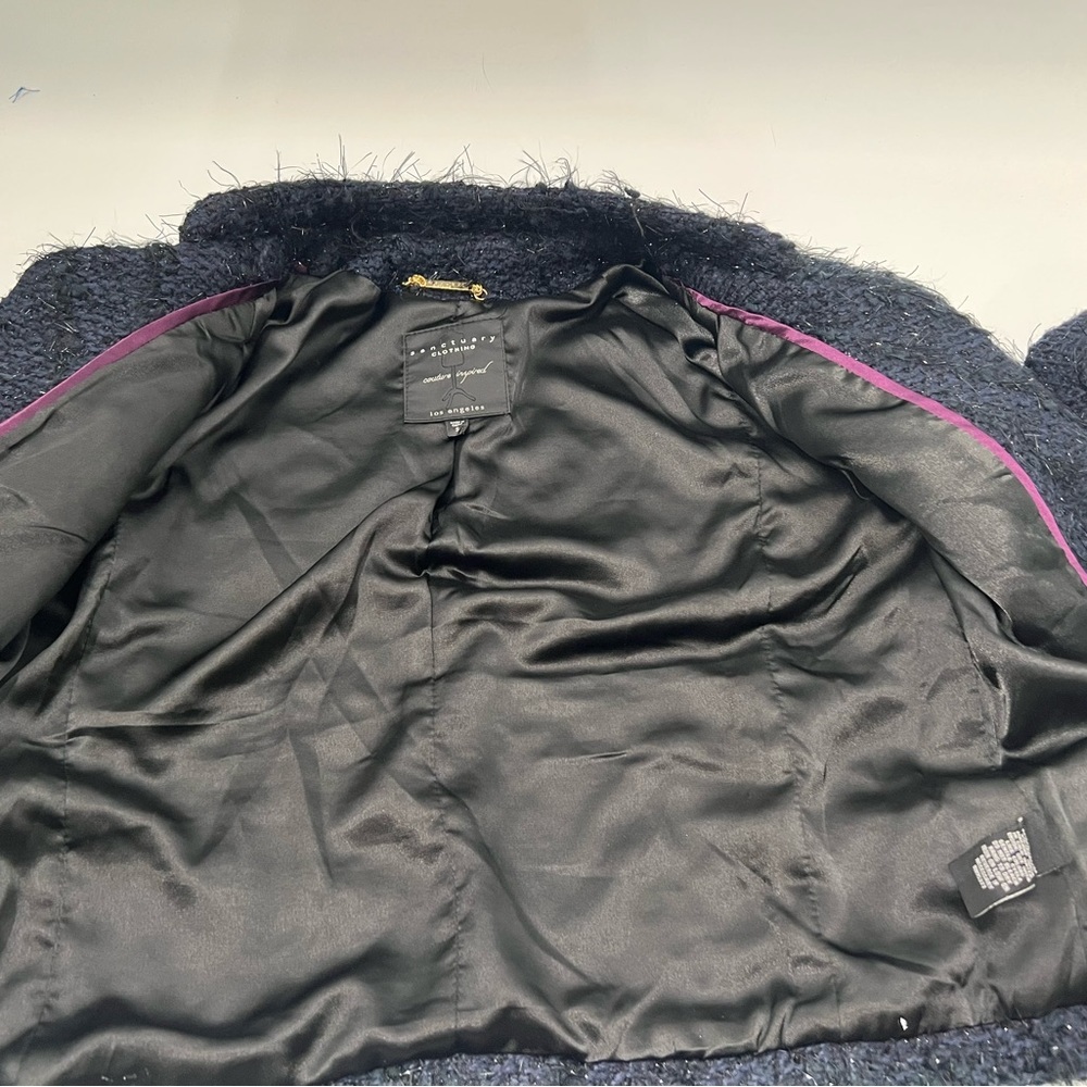 Sanctuary Clothing Los Angeles Midnight Blue & Black Boucle Jacket Small - Picture 10 of 10